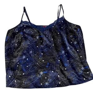Adore Me Lounge/Pajama Top - 0X -Blue Abstract Star Print - Silky w/ Lace Detail